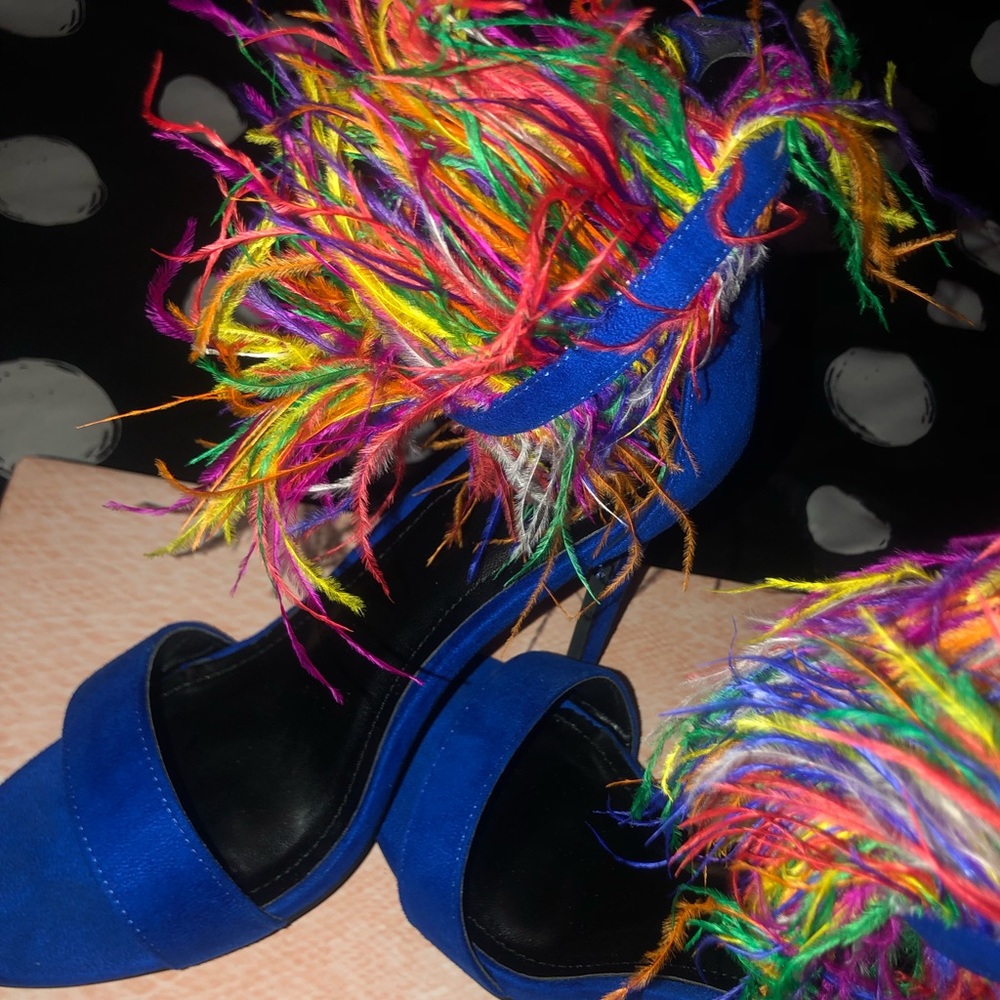 Blue Feathered Heels